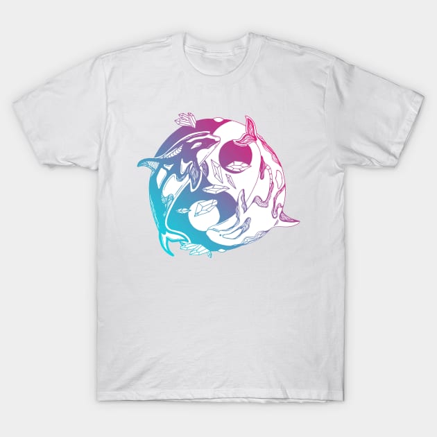 Dual Color Balanced Orca Whales T-Shirt by kenallouis